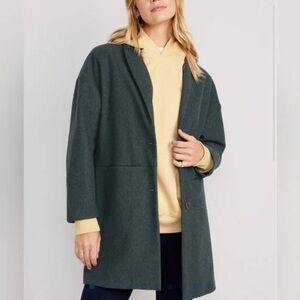 Dark Green Coat Old Navy lightweight felt style large slit pocket front brushed